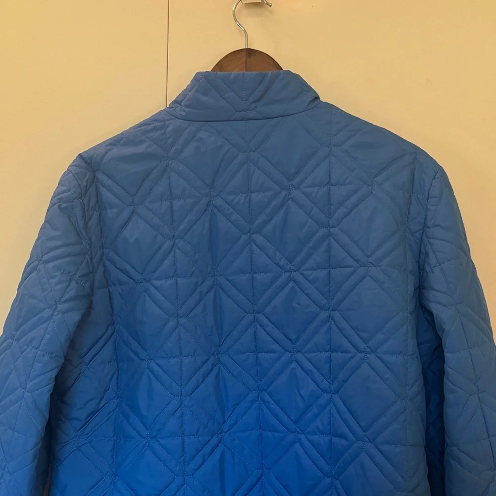 Talbots Petites Blue Quilted Full Zip Jacket Diamond Stitch Stand Collar Large